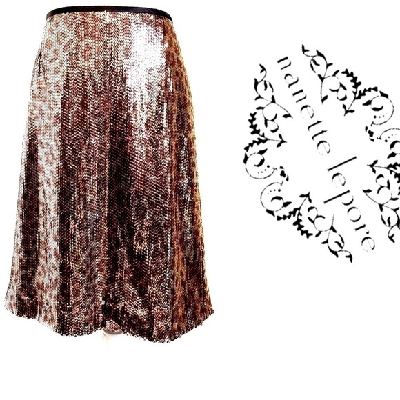 𝅺NANETTE Lepore Bronze Brown Sequin Cheetah Leopard Skirt 🇺🇸 NWT Gorgeous - Picture 6 of 16